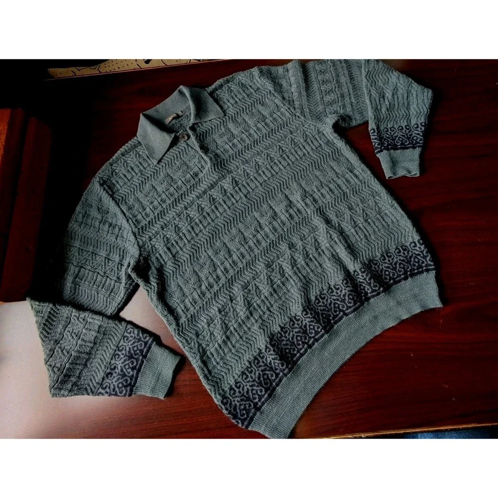 NEW! SOL Baby Alpaca - Wool Slate Blue Collared Knit Pullover $180